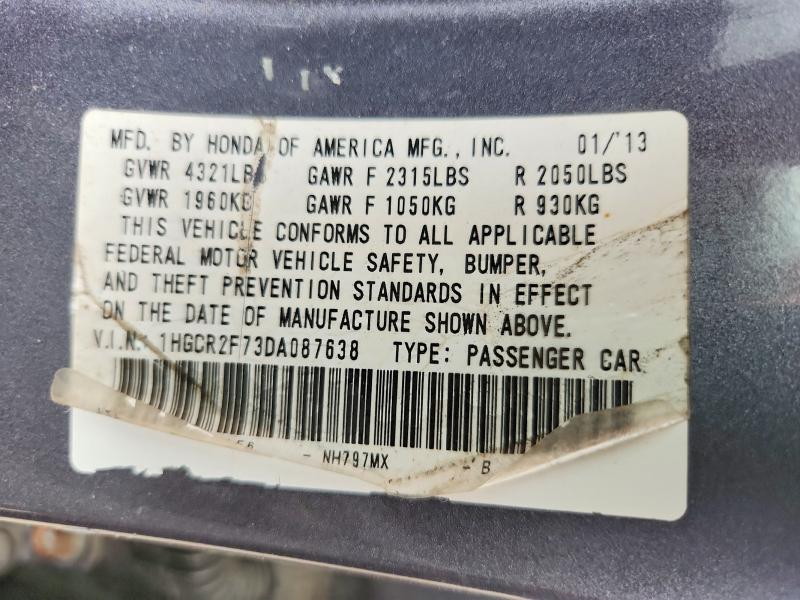 2013 Honda Accord მანქანა იყიდება აუქციონზე, vin: 1HGCR2F73DA087638, აუქციონის ნომერი: 61676596