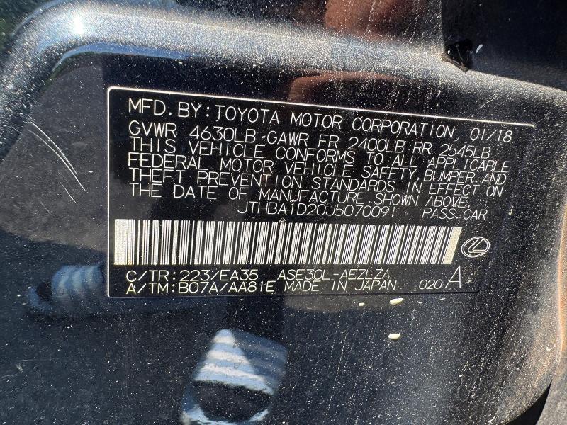 Продаж на аукціоні авто 2018 Lexus Is, vin: JTHBA1D20J5070091, номер лоту: 62503566
