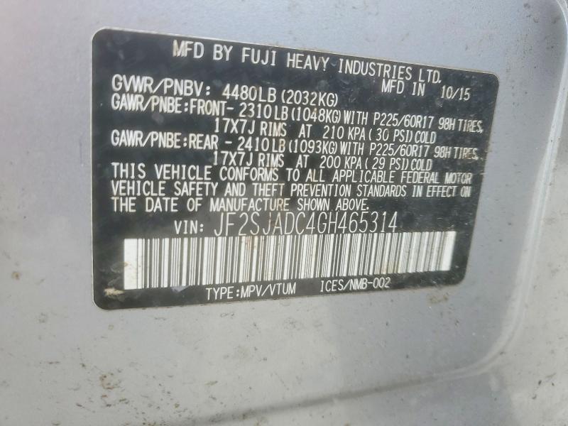 Aukcja sprzedaży 2016 Subaru Forester, vin: JF2SJADC4GH465314, numer aukcji: 59845066