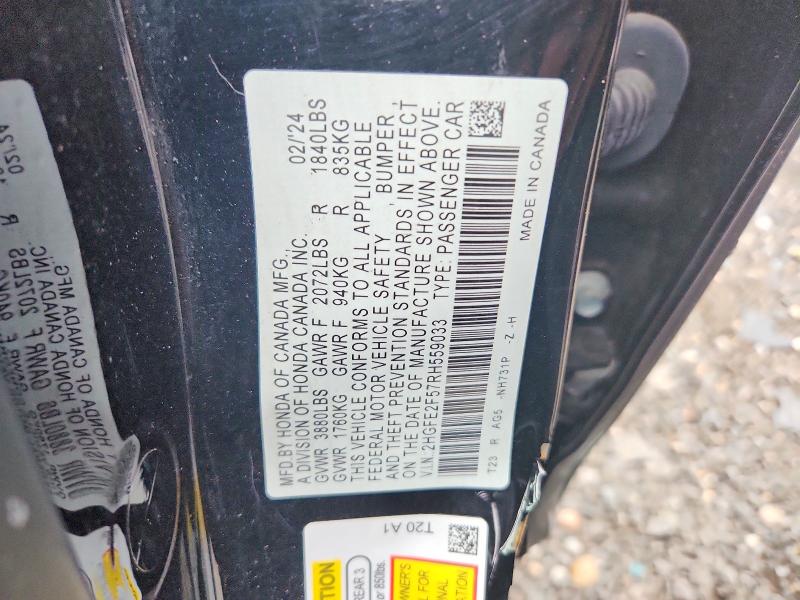 Продаж на аукціоні авто 2024 Honda Civic, vin: 2HGFE2F57RH559033, номер лоту: 60170386