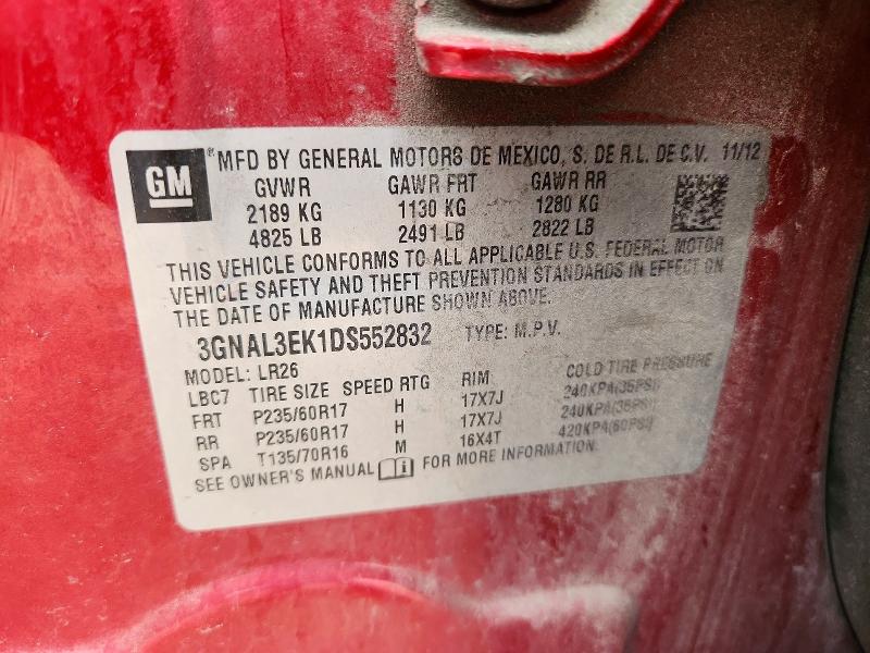 62455896 :رقم المزاد ، 3GNAL3EK1DS552832 vin ، 2013 Chevrolet Captiva مزاد بيع