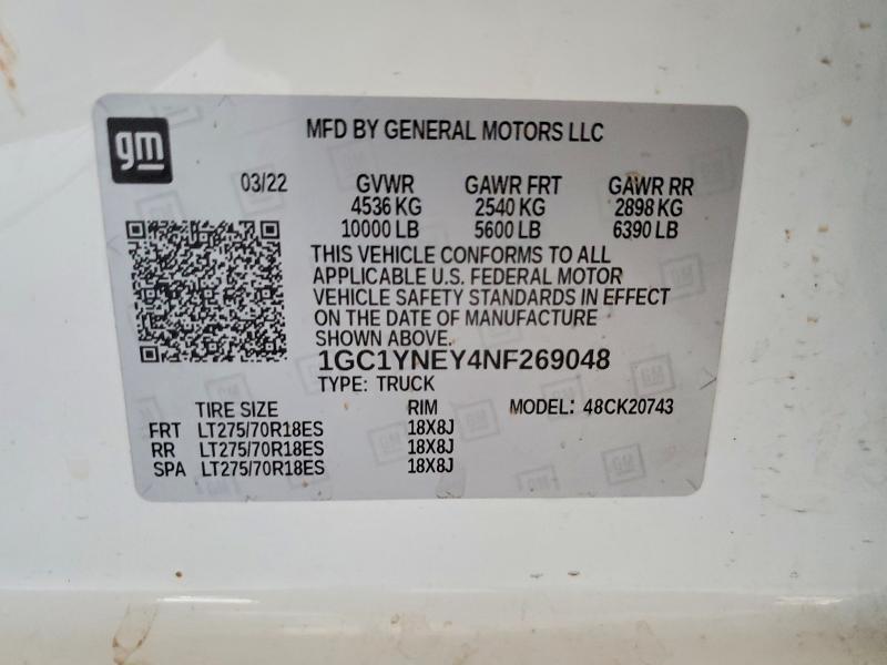 60825356 :رقم المزاد ، 1GC1YNEY4NF269048 vin ، 2022 Chevrolet Silverado مزاد بيع