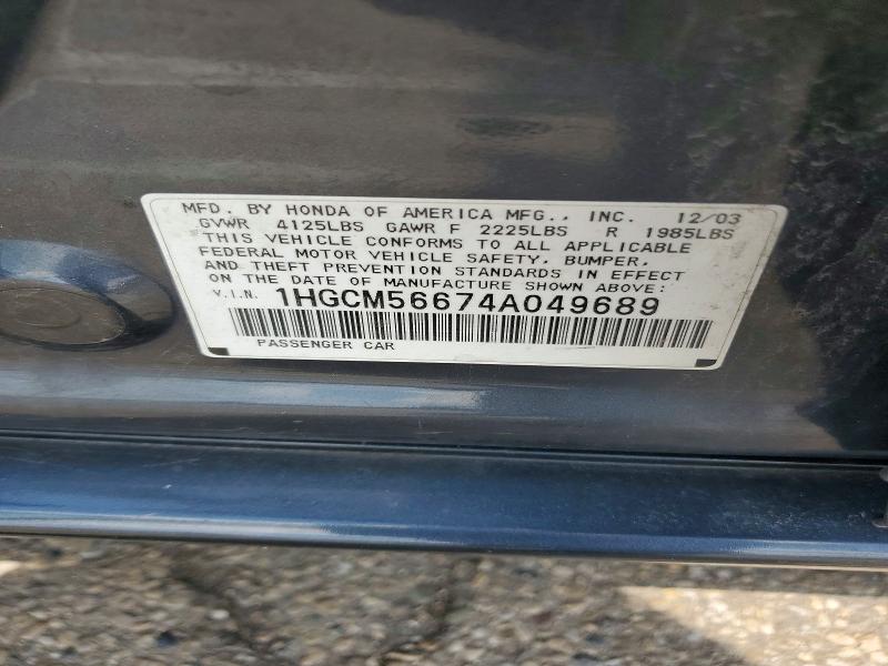 Продаж на аукціоні авто 2004 Honda Accord, vin: 1HGCM56674A049689, номер лоту: 59961266