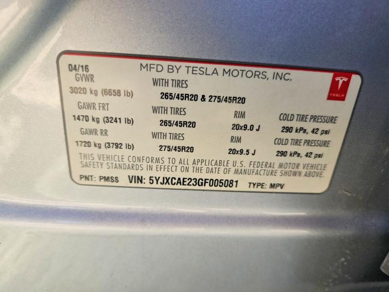 Aukcja sprzedaży 2016 Tesla Model X, vin: 5YJXCAE23GF005081, numer aukcji: 62951816