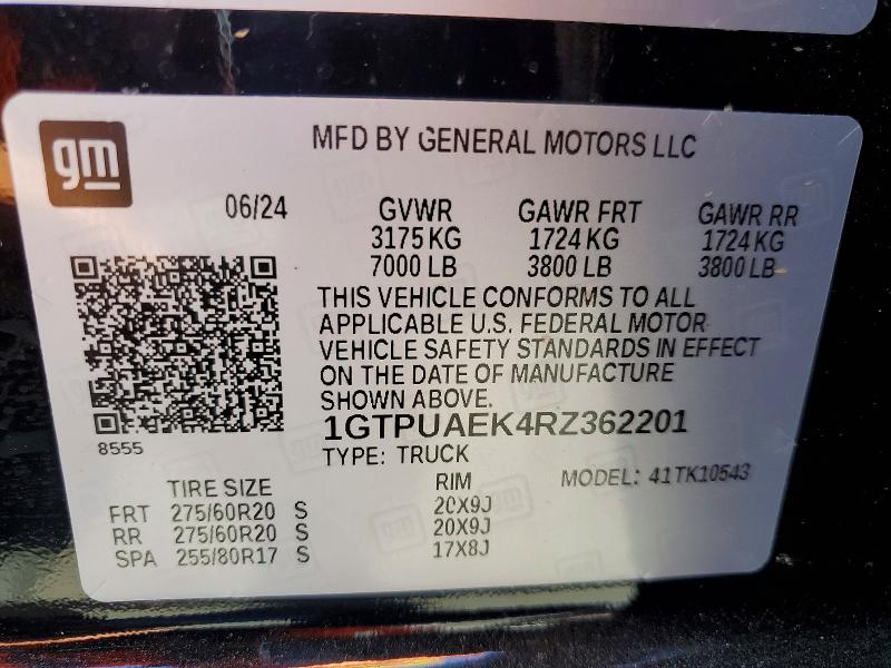 Aukcja sprzedaży 2024 Gmc Sierra, vin: 1GTPUAEK4RZ362201, numer aukcji: 63231266