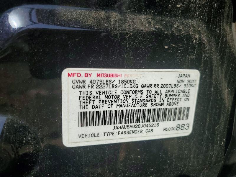 Aukcja sprzedaży 2008 Mitsubishi Lancer, vin: JA3AU86U28U045218, numer aukcji: 58953626