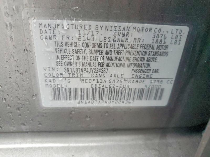 Продаж на аукціоні авто 2018 Nissan Sentra, vin: 3N1AB7AP4JY224367, номер лоту: 61347156
