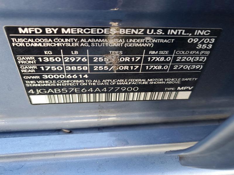 Aukcja sprzedaży 2004 Mercedes-benz Ml, vin: 4JGAB57E64A477900, numer aukcji: 62006846