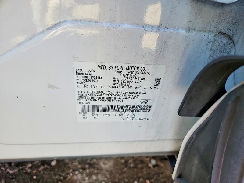 62498256 :رقم المزاد ، 2FMPK3K8XGBB78628 vin ، 2016 Ford Edge مزاد بيع