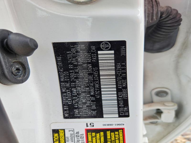 2020 Toyota Camry მანქანა იყიდება აუქციონზე, vin: 4T1C11AK5LU348515, აუქციონის ნომერი: 60984726