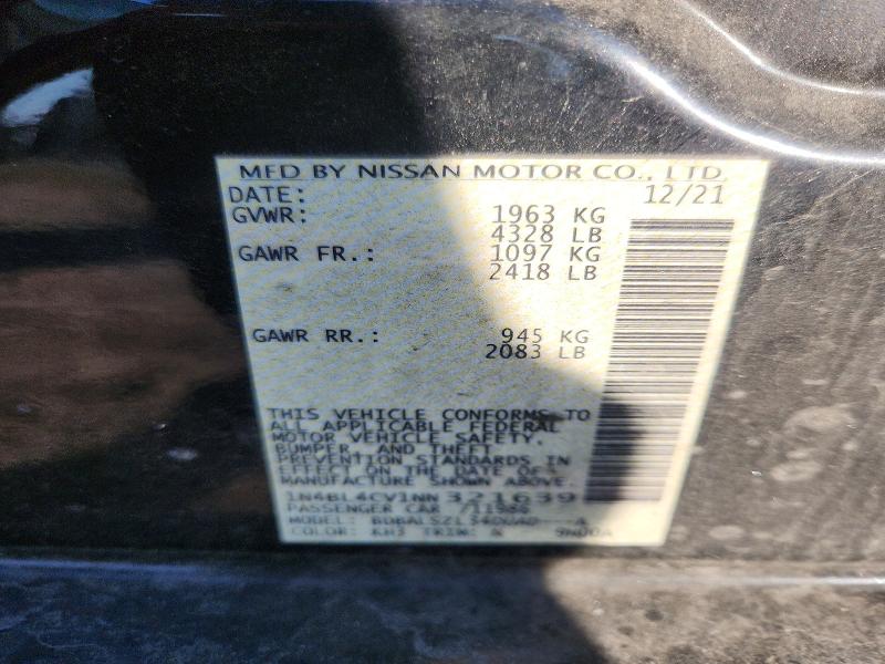 2022 Nissan Altima მანქანა იყიდება აუქციონზე, vin: 1N4BL4CV1NN321639, აუქციონის ნომერი: 63242076