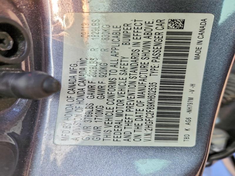 Продажа на аукционе авто 2019 Honda Civic, vin: 2HGFC2F89KH602535, номер лота: 60610846