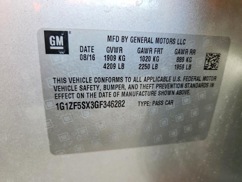 59291716 :رقم المزاد ، 1G1ZF5SX3GF346282 vin ، 2016 Chevrolet Malibu مزاد بيع