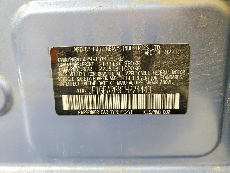 Aukcja sprzedaży 2012 Subaru Impreza, vin: JF1GPAR68CH224443, numer aukcji: 62651696