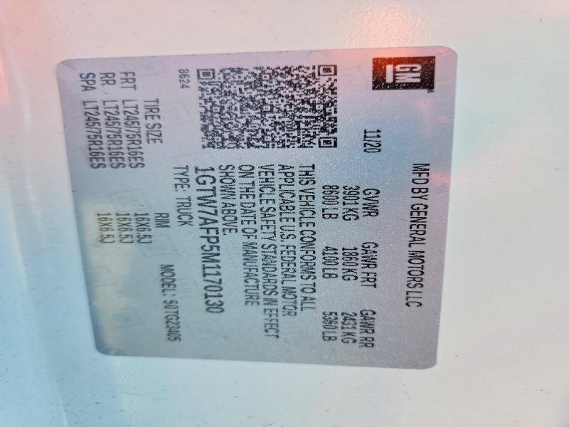 62806646 :رقم المزاد ، 1GTW7AFP5M1170130 vin ، 2021 Gmc Savana مزاد بيع