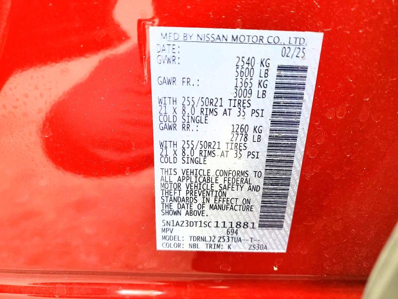 Продажа на аукционе авто 2025 Nissan Murano, vin: 5N1AZ3DT1SC111881, номер лота: 61952866