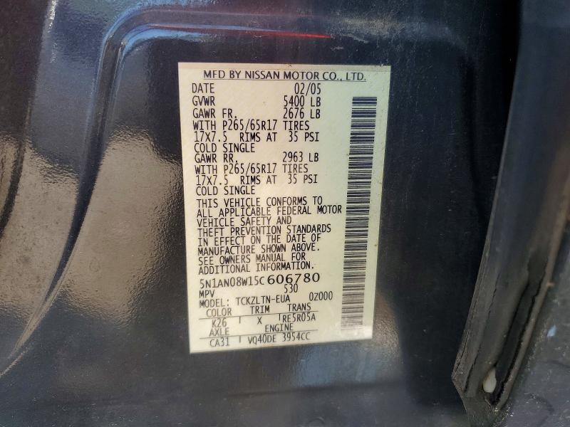 62745216 :رقم المزاد ، 5N1AN08W15C606780 vin ، 2005 Nissan Xterra مزاد بيع