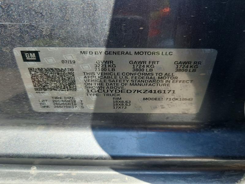 Продаж на аукціоні авто 2019 Chevrolet Silverado, vin: 1GCUYDED7KZ416171, номер лоту: 61775196