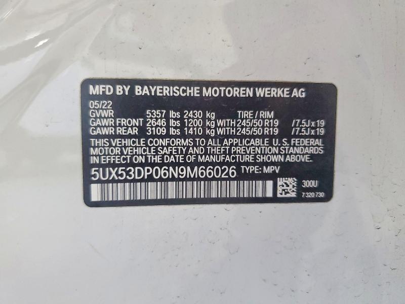 Aukcja sprzedaży 2022 Bmw X3, vin: 5UX53DP06N9M66026, numer aukcji: 61314926