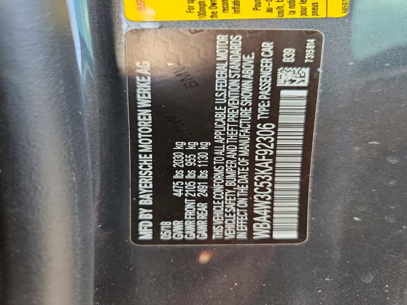 62766716 :رقم المزاد ، WBA4W3C53KAF92306 vin ، 2019 Bmw 430i مزاد بيع
