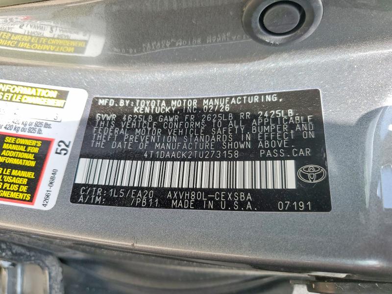 2026 Toyota Camry მანქანა იყიდება აუქციონზე, vin: 4T1DAACK2TU273158, აუქციონის ნომერი: 59914636