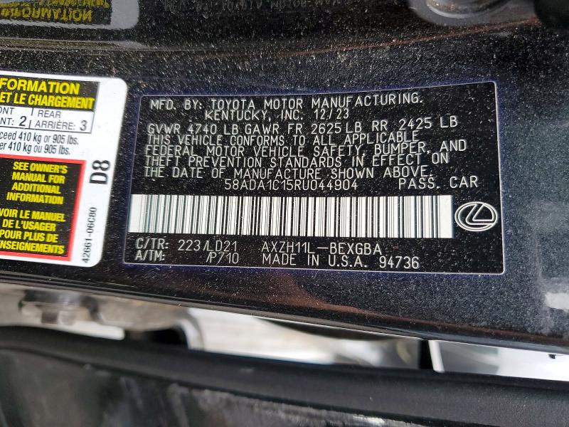 2024 Lexus Es 300h მანქანა იყიდება აუქციონზე, vin: 58ADA1C15RU044904, აუქციონის ნომერი: 58838676