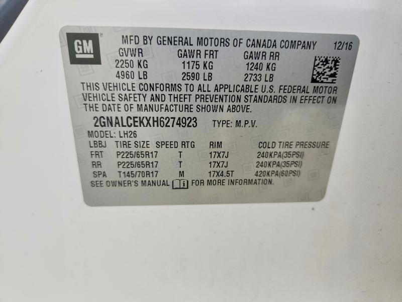 Aukcja sprzedaży 2017 Chevrolet Equinox, vin: 2GNALCEKXH6274923, numer aukcji: 62982886