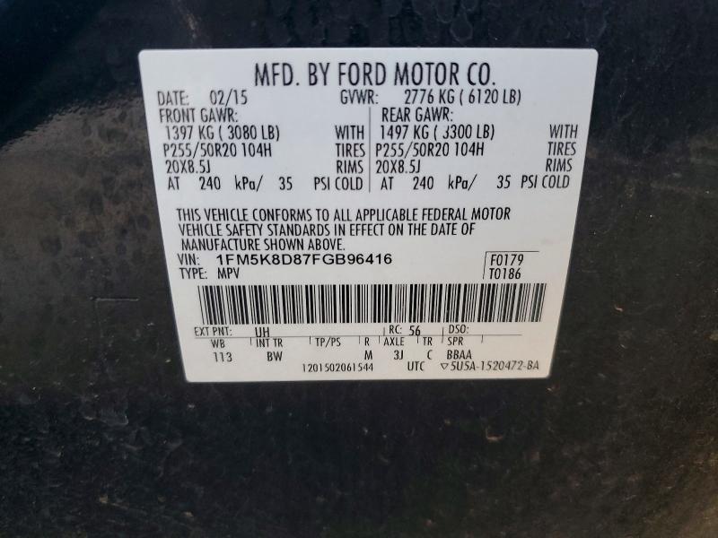 2015 Ford Explorer მანქანა იყიდება აუქციონზე, vin: 1FM5K8D87FGB96416, აუქციონის ნომერი: 60872226