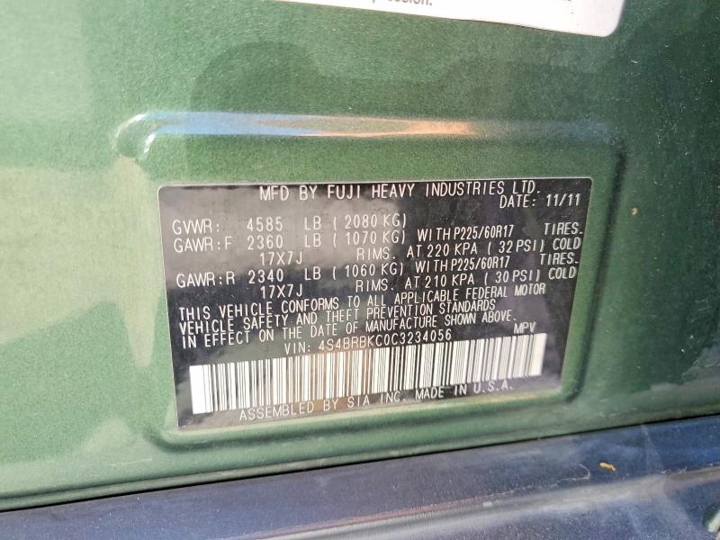 Продажа на аукционе авто 2012 Subaru Outback, vin: 4S4BRBKC0C3234056, номер лота: 59702676