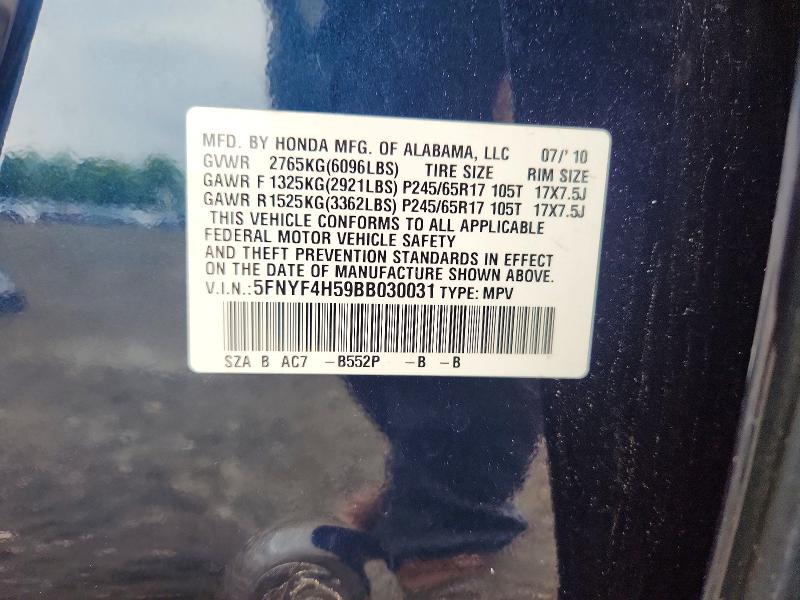 Продаж на аукціоні авто 2011 Honda Pilot, vin: 5FNYF4H59BB030031, номер лоту: 61750536