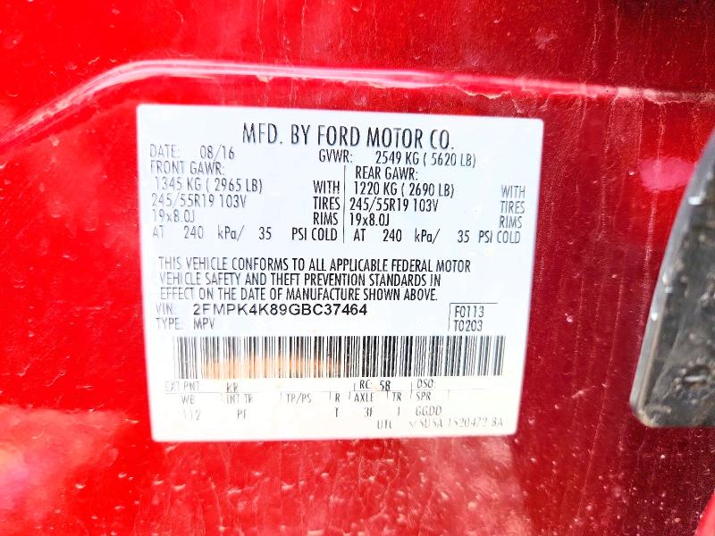 2016 Ford Edge მანქანა იყიდება აუქციონზე, vin: 2FMPK4K89GBC37464, აუქციონის ნომერი: 97683175