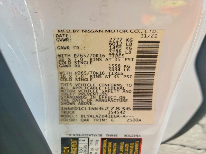 2022 Nissan Frontier მანქანა იყიდება აუქციონზე, vin: 1N6ED1CL1NN627836, აუქციონის ნომერი: 62783316