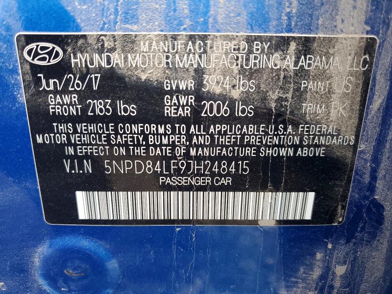 59957166 :رقم المزاد ، 5NPD84LF9JH248415 vin ، 2018 Hyundai Elantra مزاد بيع