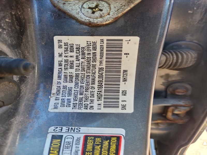Aukcja sprzedaży 2009 Honda Civic, vin: 1HGFA16849L004706, numer aukcji: 79133795