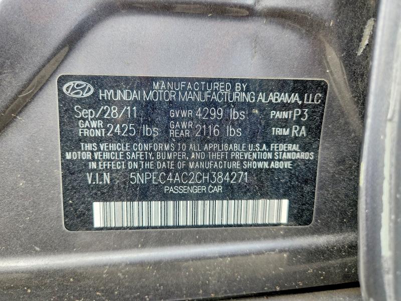 61664316 :رقم المزاد ، 5NPEC4AC2CH384271 vin ، 2012 Hyundai Sonata مزاد بيع