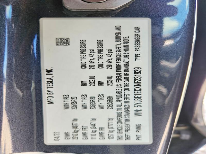 Продажа на аукционе авто 2022 Tesla Model 3, vin: 5YJ3E1ECXNF231939, номер лота: 61633536