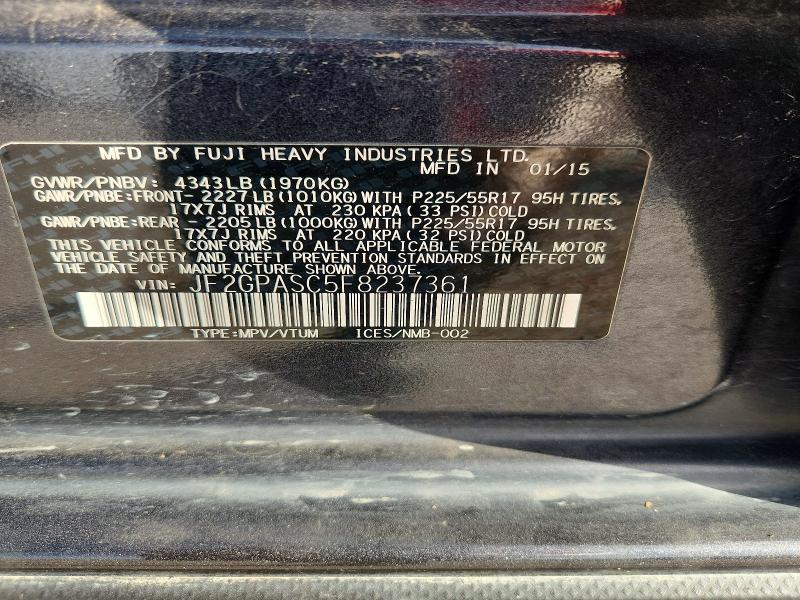 61795186 :رقم المزاد ، JF2GPASC5F8237361 vin ، 2015 Subaru Xv Crosstrek مزاد بيع