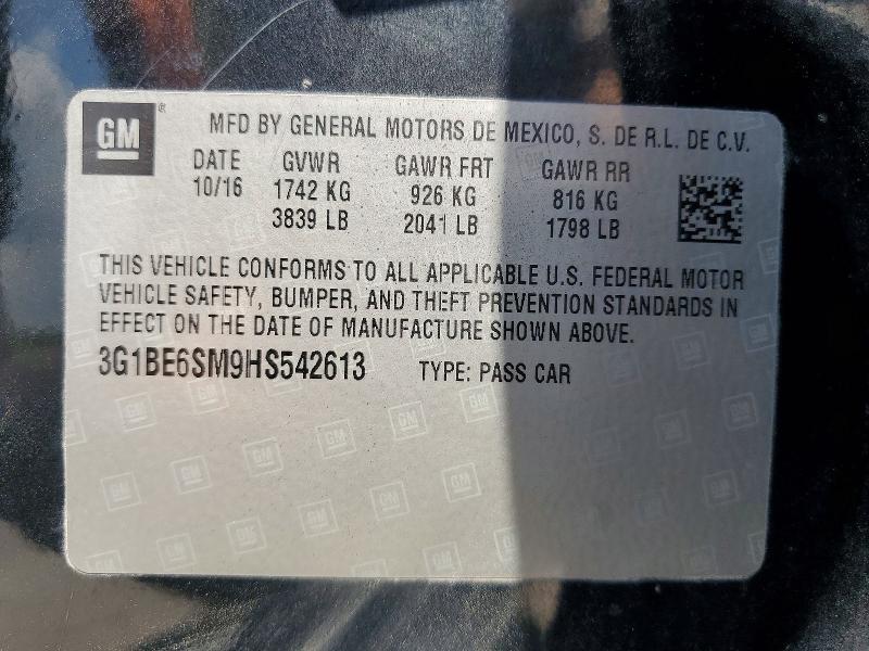 Продаж на аукціоні авто 2017 Chevrolet Cruze, vin: 3G1BE6SM9HS542613, номер лоту: 60990316