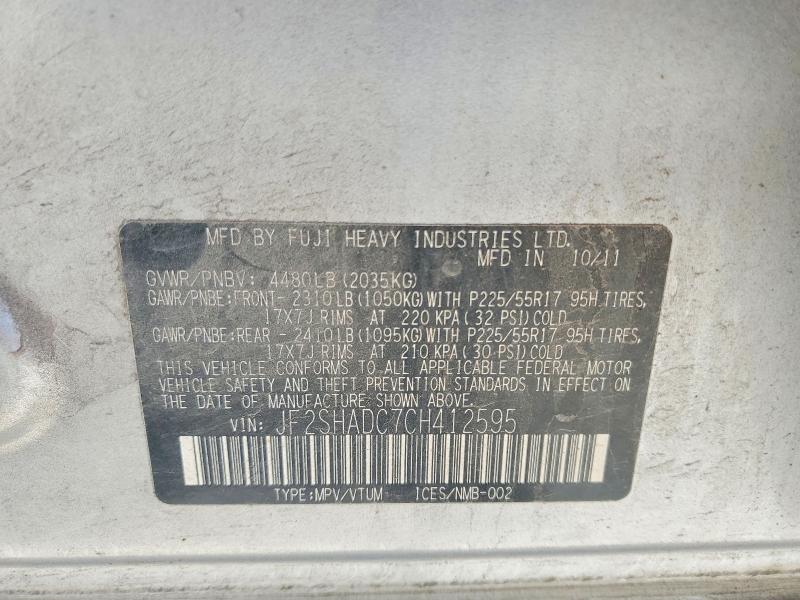 Aukcja sprzedaży 2012 Subaru Forester, vin: JF2SHADC7CH412595, numer aukcji: 60795906