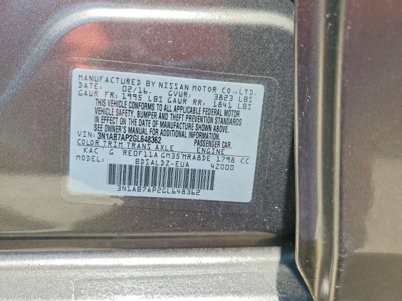 Aukcja sprzedaży 2016 Nissan Sentra, vin: 3N1AB7AP2GL648362, numer aukcji: 61719546