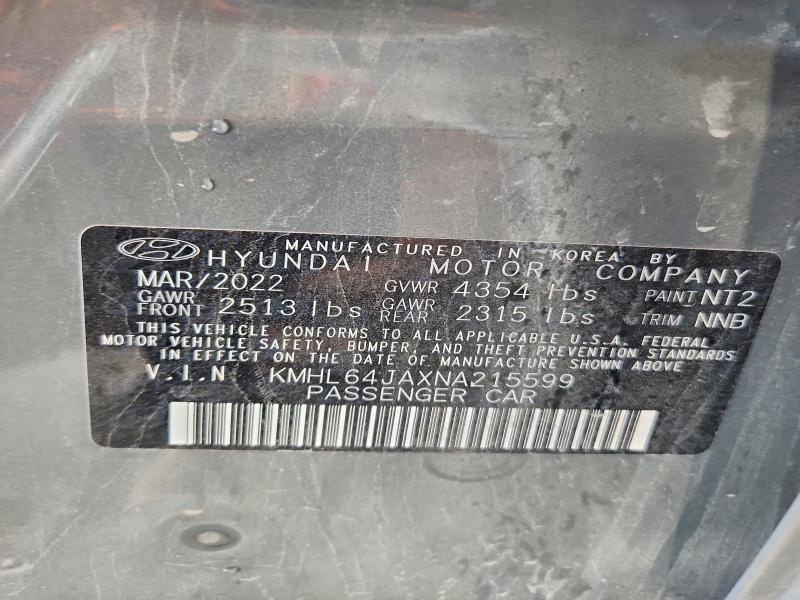 Aukcja sprzedaży 2022 Hyundai Sonata, vin: KMHL64JAXNA215599, numer aukcji: 62921876