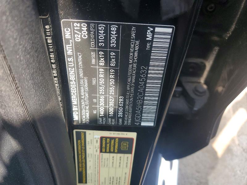 Продажа на аукционе авто 2012 Mercedes-benz Ml, vin: 4JGDA5HB2CA045632, номер лота: 59669076