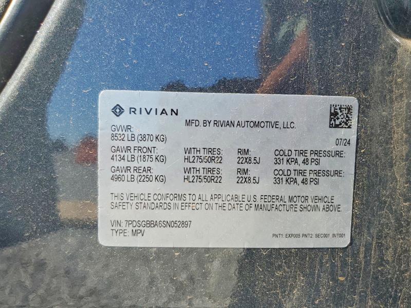 Aukcja sprzedaży 2025 Rivian R1s, vin: 7PDSGBBA6SN052897, numer aukcji: 62357656