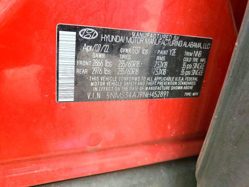 Продажа на аукционе авто 2022 Hyundai Santa Fe, vin: 5NMS34AJ9NH452891, номер лота: 62776486