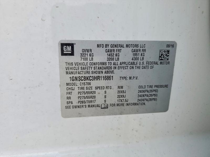 55406976 :رقم المزاد ، 1GNSCBKC3HR116861 vin ، 2017 Chevrolet Tahoe مزاد بيع