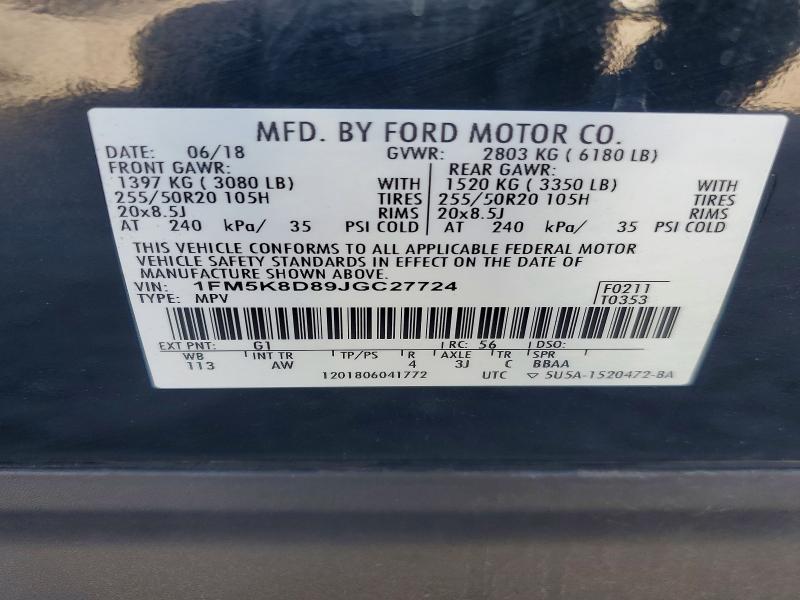 Aukcja sprzedaży 2018 Ford Explorer, vin: 1FM5K8D89JGC27724, numer aukcji: 61578996