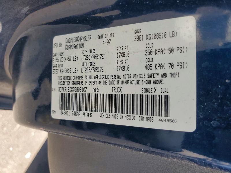 59664746 :رقم المزاد ، 3D7KR19DX7G809107 vin ، 2007 Dodge Ram 1500 مزاد بيع