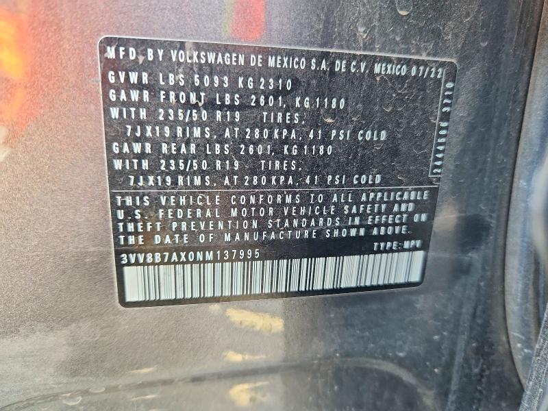 Продаж на аукціоні авто 2022 Volkswagen Tiguan, vin: 3VV8B7AX0NM137995, номер лоту: 60885756