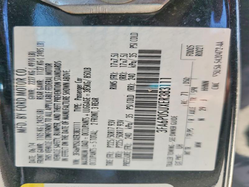 Aukcja sprzedaży 2014 Ford Fusion, vin: 3FA6P0SUXER383111, numer aukcji: 62087406