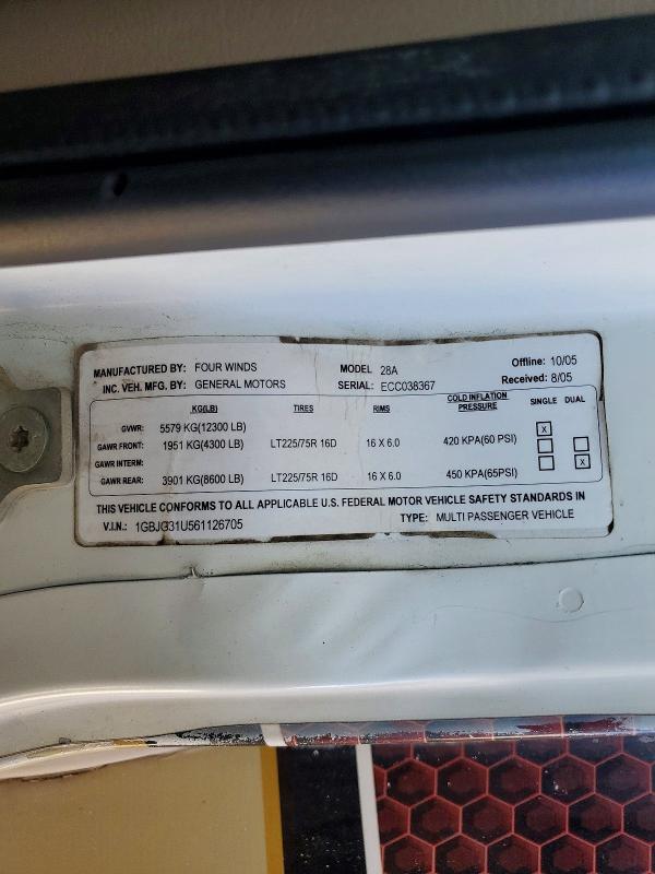 2006 Chevrolet Express G3500 მანქანა იყიდება აუქციონზე, vin: 1GBJG31U561126705, აუქციონის ნომერი: 58733246